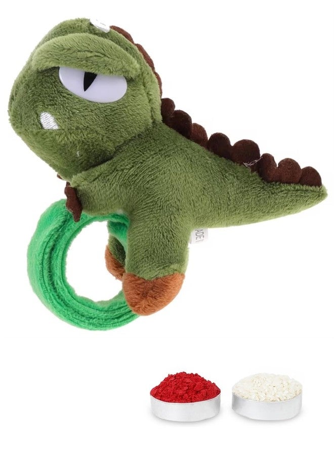 El Regalo Cute & Unique Plush Dinosaur Slap Band Rakhi for Kids/Brothers- Fluffy/Soft Dino Fun Rakhi for Bhai - Image 1